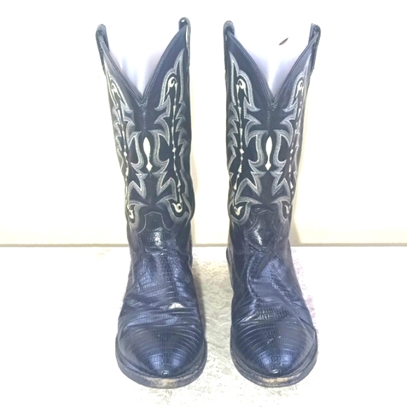 Tony Lama Boots Mens #CZ810 Lizard Pretty Cowboy Black Leather Sz 12EE - Picture 3 of 17